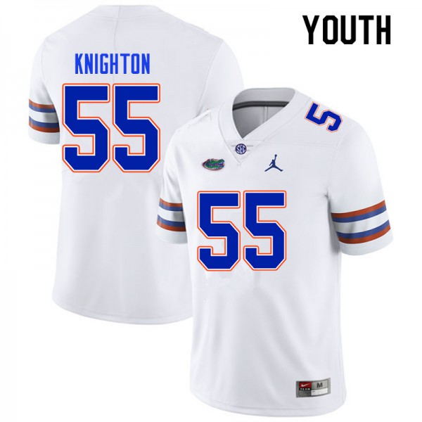 Youth #55 Hayden Knighton Florida Gators College Football Jersey White
